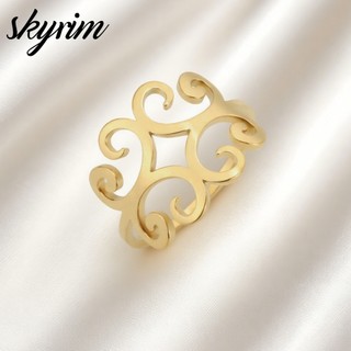 SKYRIM Titan Nhẫn Thép Không Gỉ Rỗng Vàng Họa Tiết Bướm Thiết Kế Trang Sức Thời Trang Cho Nữ