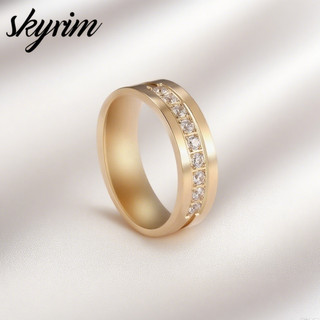 SKYRIM Nhẫn Kim Cương Vàng Bằng Thép Không Gỉ Thời Trang Cho Nam Nữ Cưới Đính Hôn Tuyên Bố Trang Sức