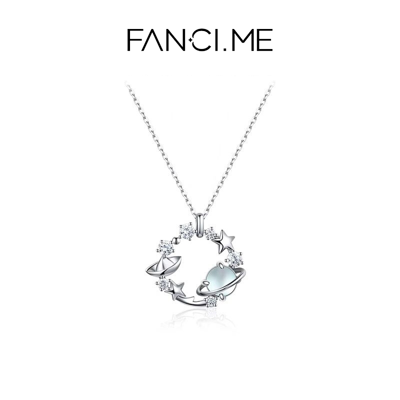Vòng cổ bạc bằng đá tráng men màu xanh FanciMe Quà tặng tối giản sang trọng dành cho nữ
