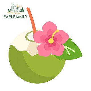 EARLFAMILY 13cm Dừa Hoạt Hình Xe Miếng Dán Campervan Cản Cốp Xe Vinyl Chống Thấm Nước Đề Can Thú Vị Xe Máy Ván Trượt Đồ Họa