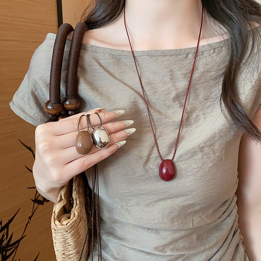 [Jewbeauty] Dây sáp hình bầu dục mặt dây chuyền thời trang đơn giản cá tính cao cấp nhẹ sang trọng trang trí vòng cổ cho nữ