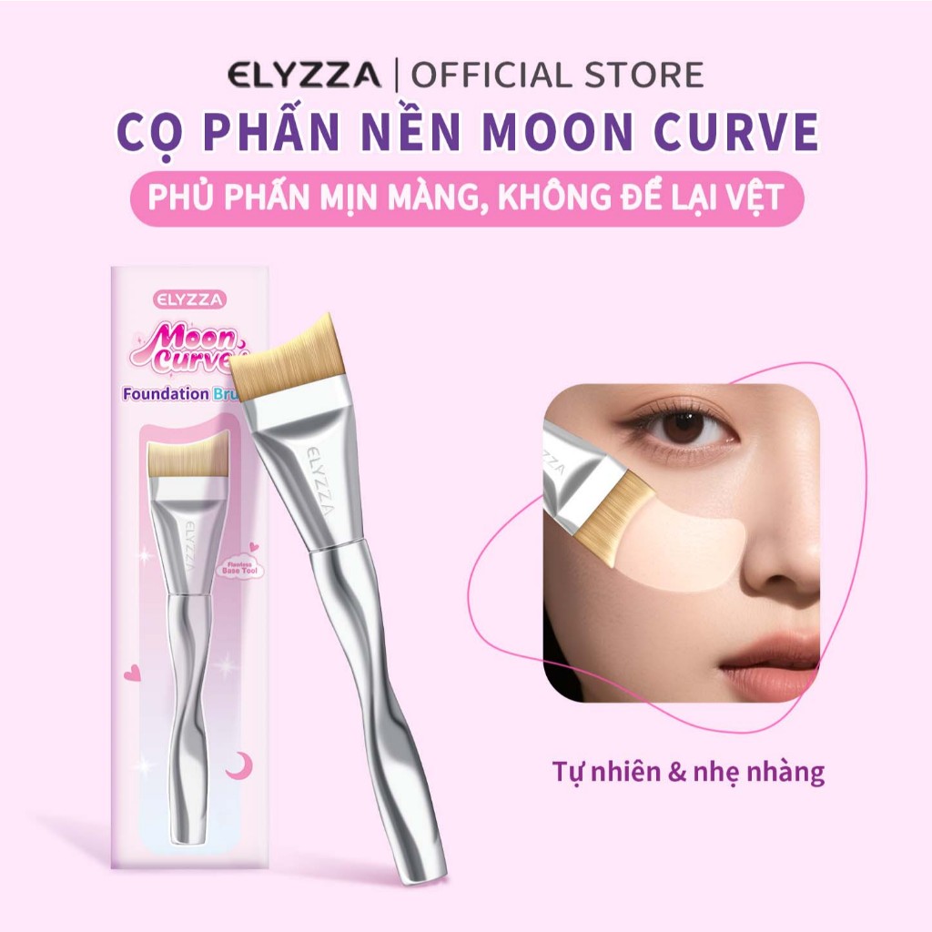 Cọ Đánh Nền ELYZZA Cọ Kem Nền Moon Curve+Bông Phấn - Đánh Nền SIÊU MỊN, KHÔNG VẾT, TIẾT KIỆM PHẤN | Cho Chuyên Gia & Người Mới