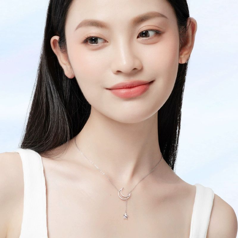 FanciMe Sterling Bạc Mặt Trăng Ngôi Sao Vòng Cổ Sang Trọng Thanh Lịch Xương Đòn Dây Chuyền Quà Tặng Sinh Nhật