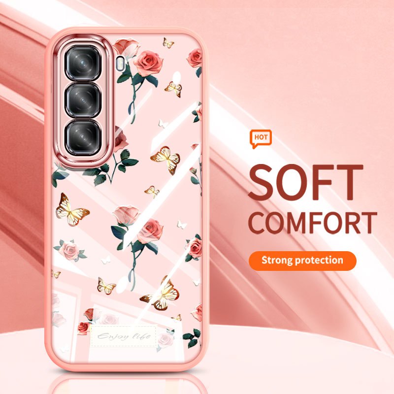 YBD Cho Infinix Hot 70 60i Hot 50 60 Pro + ITEL Power 70 X6895 X6726 X6728 X6728B X6885 X6886 Ốp Điện Thoại Vintage Hoa Hồng Nhiều Màu Sắc Bướm