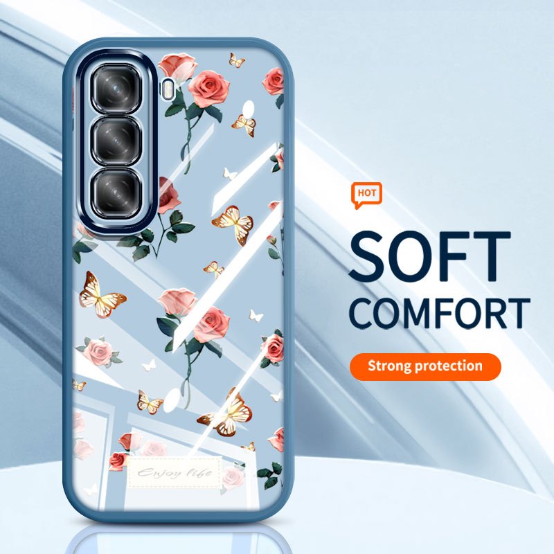 YBD Cho Infinix Hot 70 60i Hot 50 60 Pro + ITEL Power 70 X6895 X6726 X6728 X6728B X6885 X6886 Ốp Điện Thoại Vintage Hoa Hồng Nhiều Màu Sắc Bướm