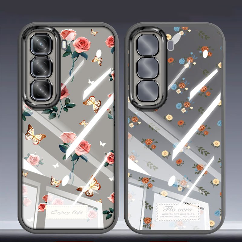 YBD Cho Infinix Hot 70 60i Hot 50 60 Pro + ITEL Power 70 X6895 X6726 X6728 X6728B X6885 X6886 Ốp Điện Thoại Vintage Hoa Hồng Nhiều Màu Sắc Bướm