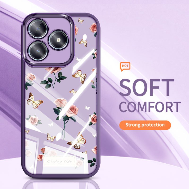 YBD Cho Realme C53 Realme Note 50 C51 C51S C55 Realme Narzo N53 N55 Ốp Lưng Điện Thoại Vintage Hoa Hồng Nhiều Màu Sắc Bướm