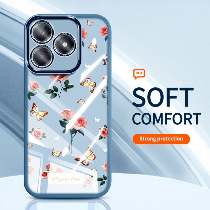 YBD Cho Realme C53 Realme Note 50 C51 C51S C55 Realme Narzo N53 N55 Ốp Lưng Điện Thoại Vintage Hoa Hồng Nhiều Màu Sắc Bướm