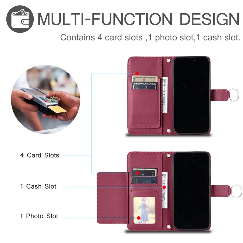 Ốp Lưng Cho Iphone 16 15 14 13 Mini Plus 17 Air Pro Max 16E 17E Sang Trọng Lật Ví Da PU Khe Cắm Thẻ Đứng Có Dây Buộc