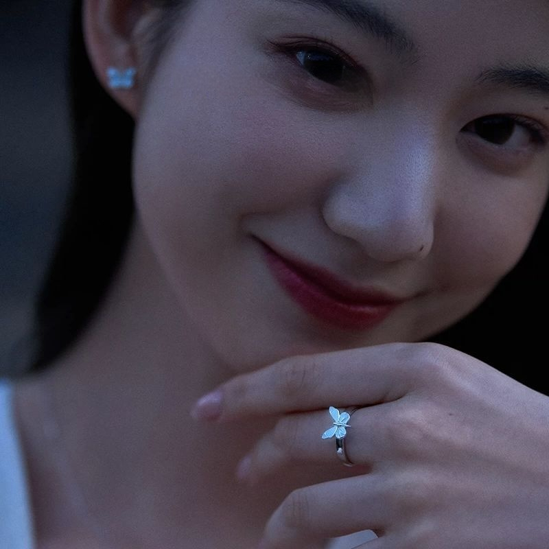 FANCIME "Starlight Butterfly" Dạ Quang Men Bạc Sterling Có Thể Điều Chỉnh Nhẫn Bướm Thời Trang Phong Cách Niche Tối Giản Quà Tặng Sang Trọng Cho Người Phụ Nữ