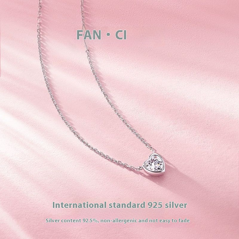 FANCIME Bạc Trái Tim Vòng Cổ Tình Yêu Tinh Khiết Tối Giản Sang Trọng Mặt Dây Chuyền Trang Sức Quà Tặng Sinh Nhật Ngày Lễ Tình Nhân Cho Nàng