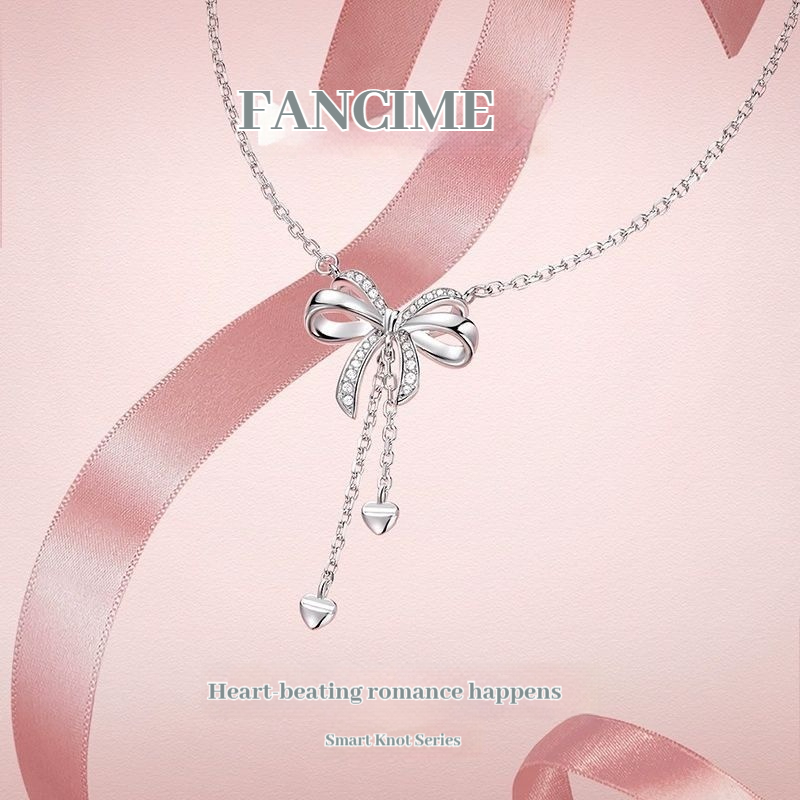 FANCIME Người Yêu Thắt Nút Vòng Cổ Bạc Sterling Thắt Nút Thắt Mặt Dây Chuyền Ban Đầu Nơ Tua Rua Thiết Kế Trang Sức Đa Năng Thanh Lịch Quà Tặng Sinh Nhật Ngày Lễ Tình Nhân Cho Người Phụ Nữ