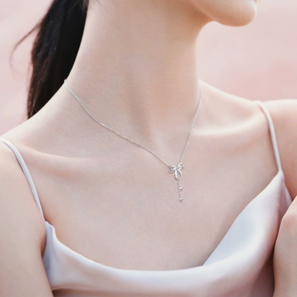 FANCIME Người Yêu Thắt Nút Vòng Cổ Bạc Sterling Thắt Nút Thắt Mặt Dây Chuyền Ban Đầu Nơ Tua Rua Thiết Kế Trang Sức Đa Năng Thanh Lịch Quà Tặng Sinh Nhật Ngày Lễ Tình Nhân Cho Người Phụ Nữ