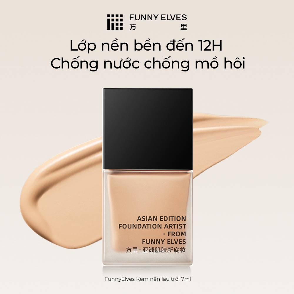 Funny Elves Kem Nền Lâu Trôi Công Thức Kiềm Dầu Nâng Cấp, Cân Bằng Ẩm, Che Phủ, Bám Da Mịn Mướt, Giữ Màu Lâu Trôi — 7ml / 25ml - Phù Hợp Mọi Loại Da