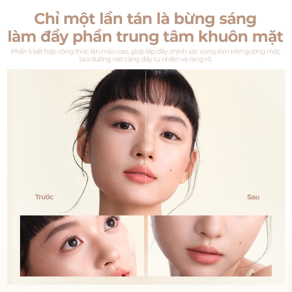 [KOL] Bảng Tạo Khối & Highlight Mooekiss 3 Màu, Định Hình Khuôn Mặt, Bắt Sáng Tự Nhiên, Lâu Trôi 16.5g