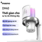 Micrô chơi game không dây màu trắng MAONO DM40 Pro Mic USB có phần mềm Thay đổi giọng nói AI, Khử tiếng ồn, Đèn RGB tùy chỉnh cho PC, Điện thoại, Phát trực tuyến, Ghi âm Podcast — ảnh 1