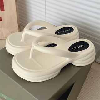 Xixitiao Ngoài Trời Tăng Chiều Cao Đế Dày Thời Trang Mùa Hè Đơn Giản Đi Biển Flip-Flops Nữ
