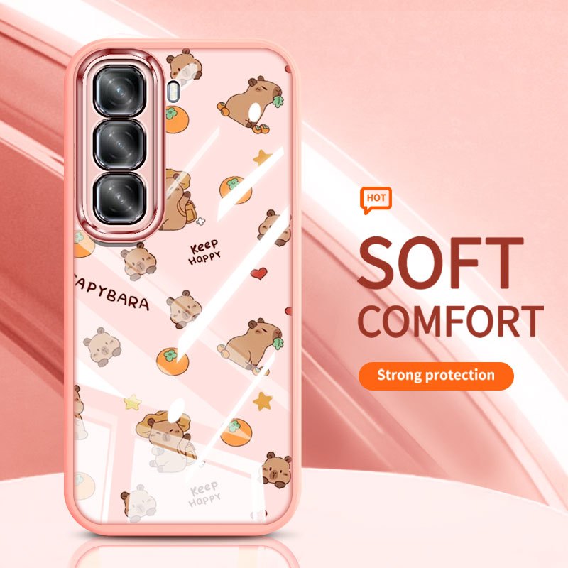 YBD Cho Infinix Hot 70 60i Hot 60 Pro + Hot 50 Pro + ITEL Power 70 X6895 X6726 X6728 X6728B Ốp Điện Thoại Gấu Nhỏ Kapibala Otter