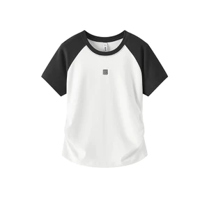Semir Áo Thun Ngắn Nữ Colorblock Viền Ren, Form Dáng Gọn Gàng, Phong Cách Mùa Hè 2025