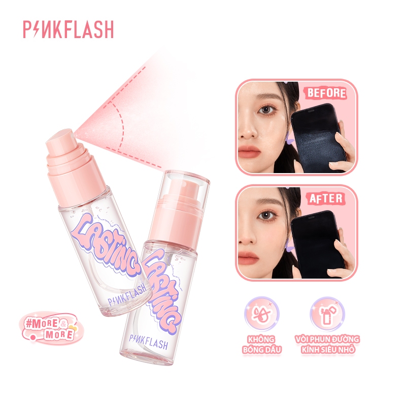 Pinkflash More & More Fit Set Xịt dưỡng ẩm không tỏa sáng Fix & lock Phim nhanh hình thành Kiểm soát dầu mờ Làm dịu êm Không dính Mở rộng trang điểm 40ml