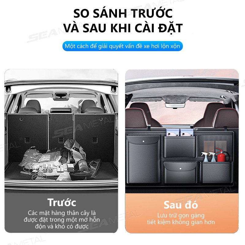 Giá để đồ cốp xe ô tô SEAMETAL dung tích lớn, giá để đồ bằng da cho hàng ghế sau, túi đựng đồ treo ghế sau có thể tháo rời