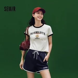 Áo thun ngắn nữ Semir thiết kế tương phản slim fit, phù hợp mùa hè mát mẻ