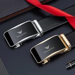 Dây lưng nam da thật William Polo khóa tự động - Tặng kèm hộp quà cao cấp Men Genuine Leather Belt Automatic Buckle Free Luxury Gift Box — ảnh 2