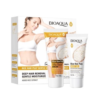 [Giảm giá hấp dẫn] Bộ 2 món tẩy lông BIOAQUA Rice Raw Pulp Kem tẩy lông nhẹ nhàng & Gel dưỡng ẩm Bộ kem tẩy lông không đau toàn thân