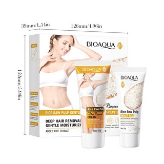 [Giảm giá hấp dẫn] Bộ 2 món tẩy lông BIOAQUA Rice Raw Pulp Kem tẩy lông nhẹ nhàng & Gel dưỡng ẩm Bộ kem tẩy lông không đau toàn thân