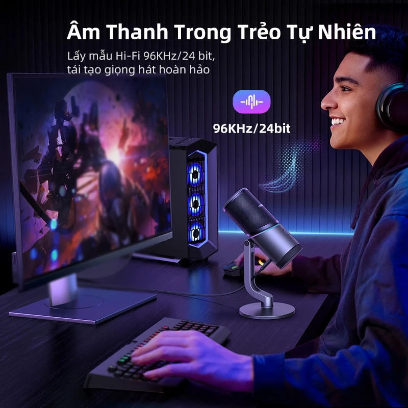 Micro USB UGREEN 7 chế độ Đèn RGB 180° Điều chỉnh theo chiều dọc Mic họa tiết phân cực Cardioid cho chơ game / ghi âm