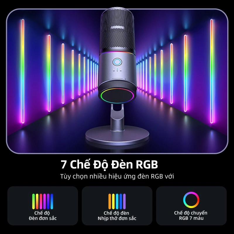 Micro USB UGREEN 7 chế độ Đèn RGB 180° Điều chỉnh theo chiều dọc Mic họa tiết phân cực Cardioid cho chơ game / ghi âm