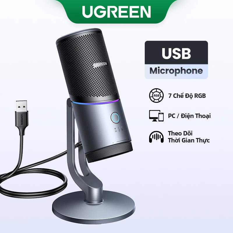 Micro USB UGREEN 7 chế độ Đèn RGB 180° Điều chỉnh theo chiều dọc Mic họa tiết phân cực Cardioid cho chơ game / ghi âm