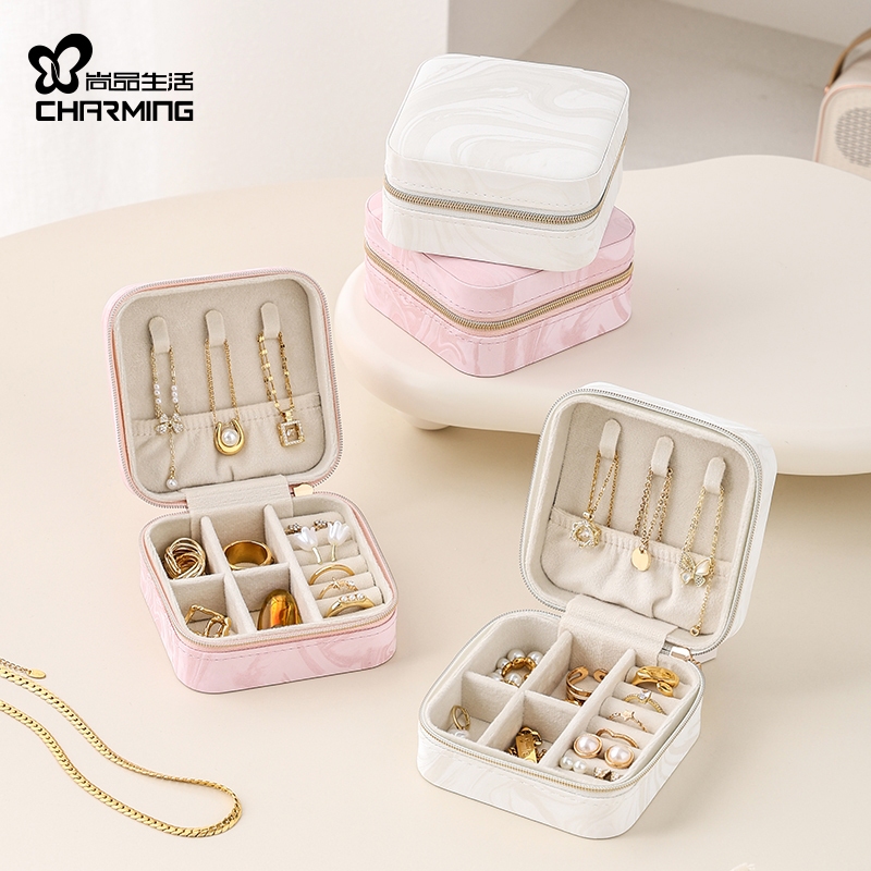 CASEGRACE Hộp đựng trang sức du lịch mini da PU, đựng bông tai, vòng cổ, vòng tay cho bé gái