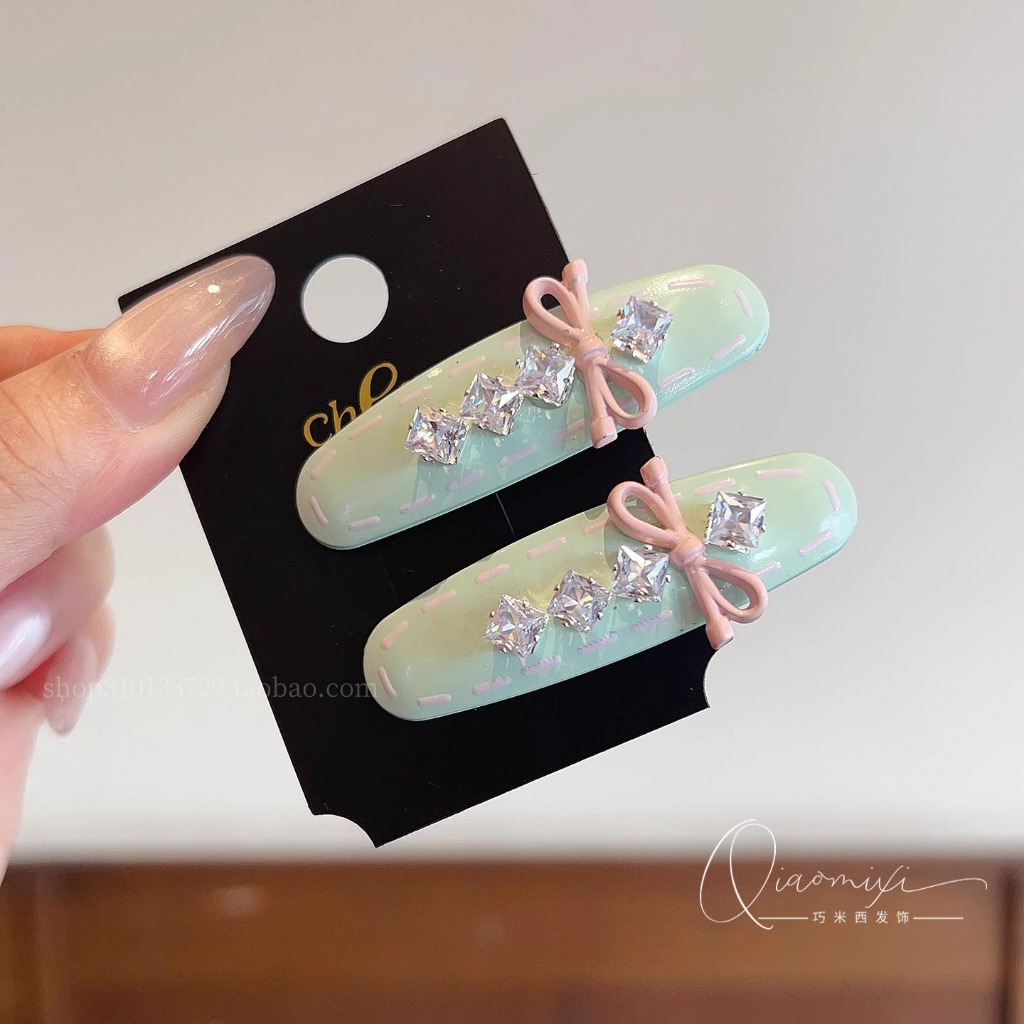 Have u desgin Mint Mambo Nhấp Nháy Kim Cương Nơ Lá Liễu Tóc Cô Gái Ngọt Ngào Nổ Kẹp Tóc Gãy Mũ Đội Đầu