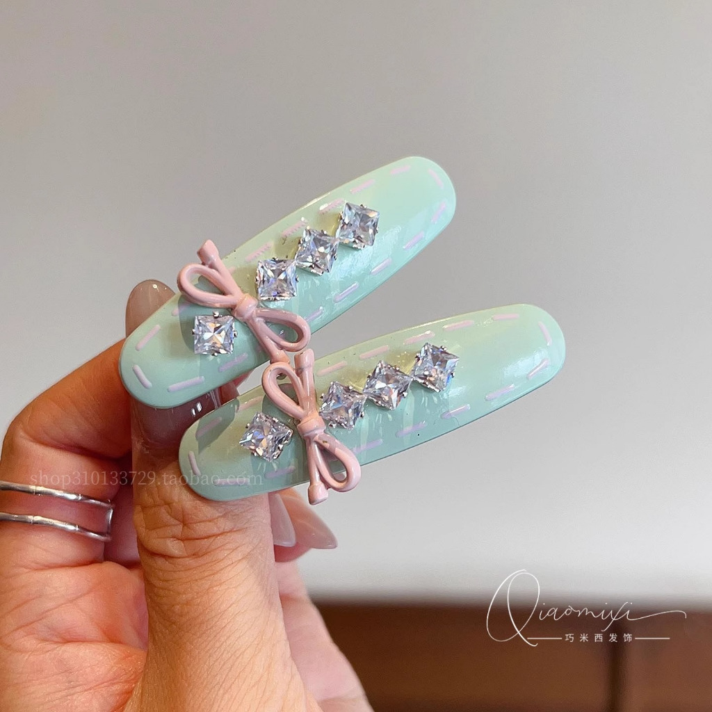 Have u desgin Mint Mambo Nhấp Nháy Kim Cương Nơ Lá Liễu Tóc Cô Gái Ngọt Ngào Nổ Kẹp Tóc Gãy Mũ Đội Đầu