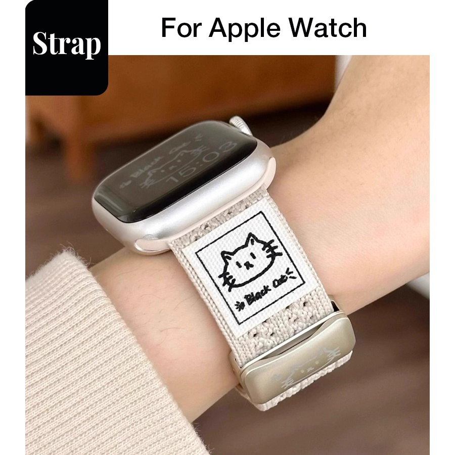 Nữ Lỗ Thông Gió Mèo Nylon Dây Đeo Mùa Hè Thích Hợp Cho Apple Watch S11 SE3 Ultra3 S10 S9 S8 SE S7 S6 Ultra 49mm 46mm 40mm 44mm 41mm 45mm Dây Đeo Tay