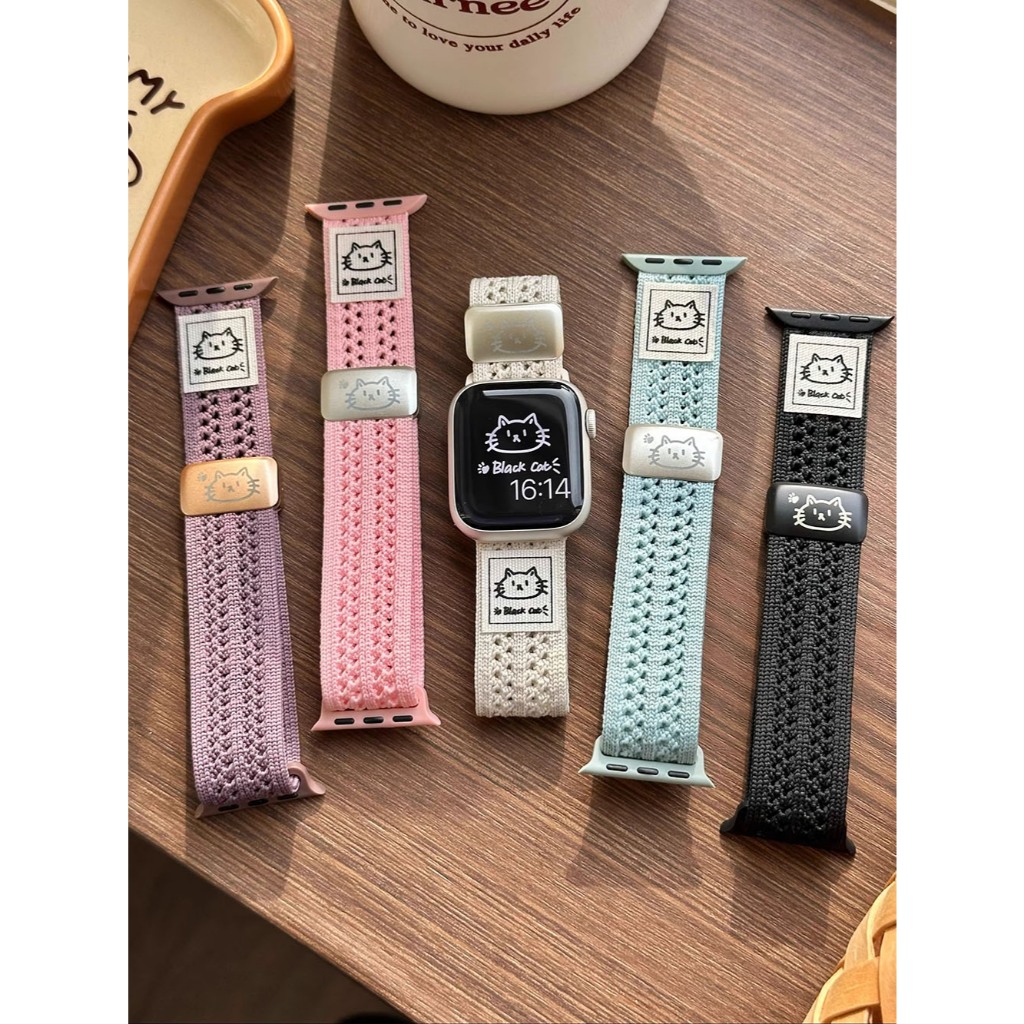Nữ Lỗ Thông Gió Mèo Nylon Dây Đeo Mùa Hè Thích Hợp Cho Apple Watch S11 SE3 Ultra3 S10 S9 S8 SE S7 S6 Ultra 49mm 46mm 40mm 44mm 41mm 45mm Dây Đeo Tay