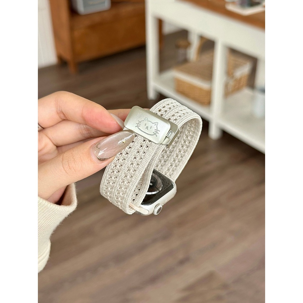Nữ Lỗ Thông Gió Mèo Nylon Dây Đeo Mùa Hè Thích Hợp Cho Apple Watch S11 SE3 Ultra3 S10 S9 S8 SE S7 S6 Ultra 49mm 46mm 40mm 44mm 41mm 45mm Dây Đeo Tay
