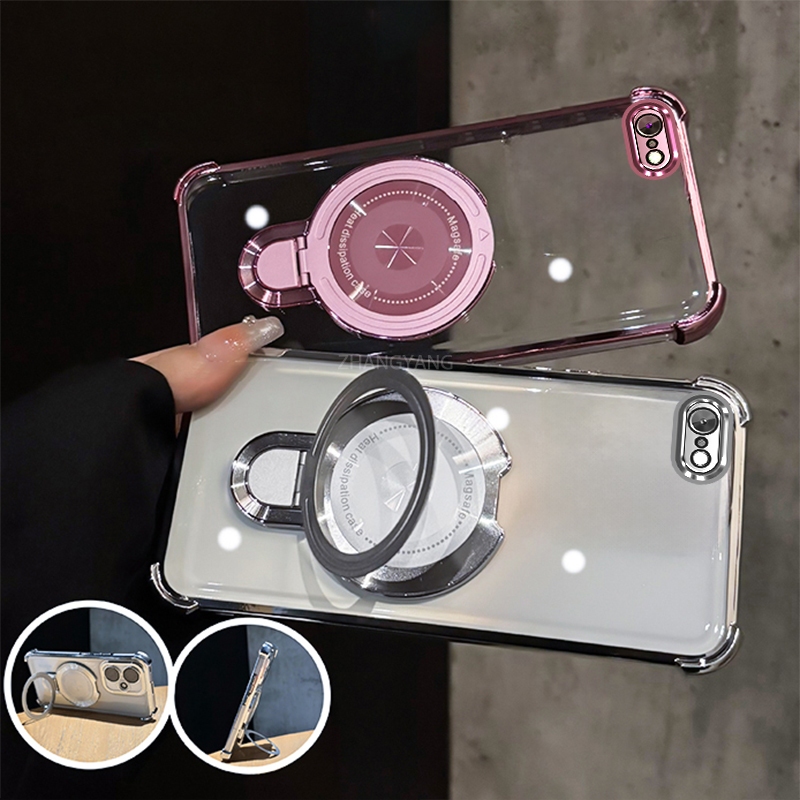 Ốp Lưng Cho iPhone 7 iPhone 8 iPhone 6 iPhone 6s Vỏ Điện Thoại Chống Sốc Trong Suốt Mạ Điện Thẩm Mỹ Làm Đẹp Thiết Kế Mới Giá Đỡ Điện Thoại Có Chức Năng Từ Tính