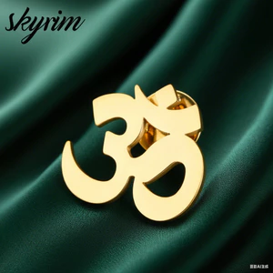 SKYRIM Thép không gỉ OM Yoga Biểu tượng Trâm cài 25x23mm Số lượng lớn không gây dị ứng