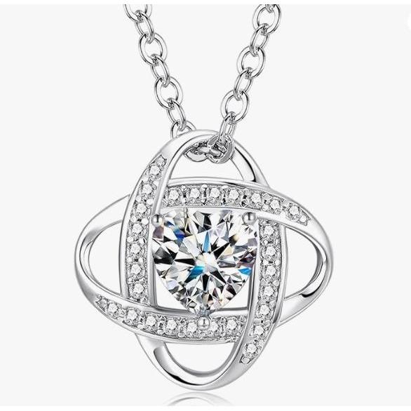 FanciMe REAL Sterling Silver 1 Carat 6.5mm EF Color VVS tổng hợp Moissanite, Dây chuyền 16 + 2 Inch