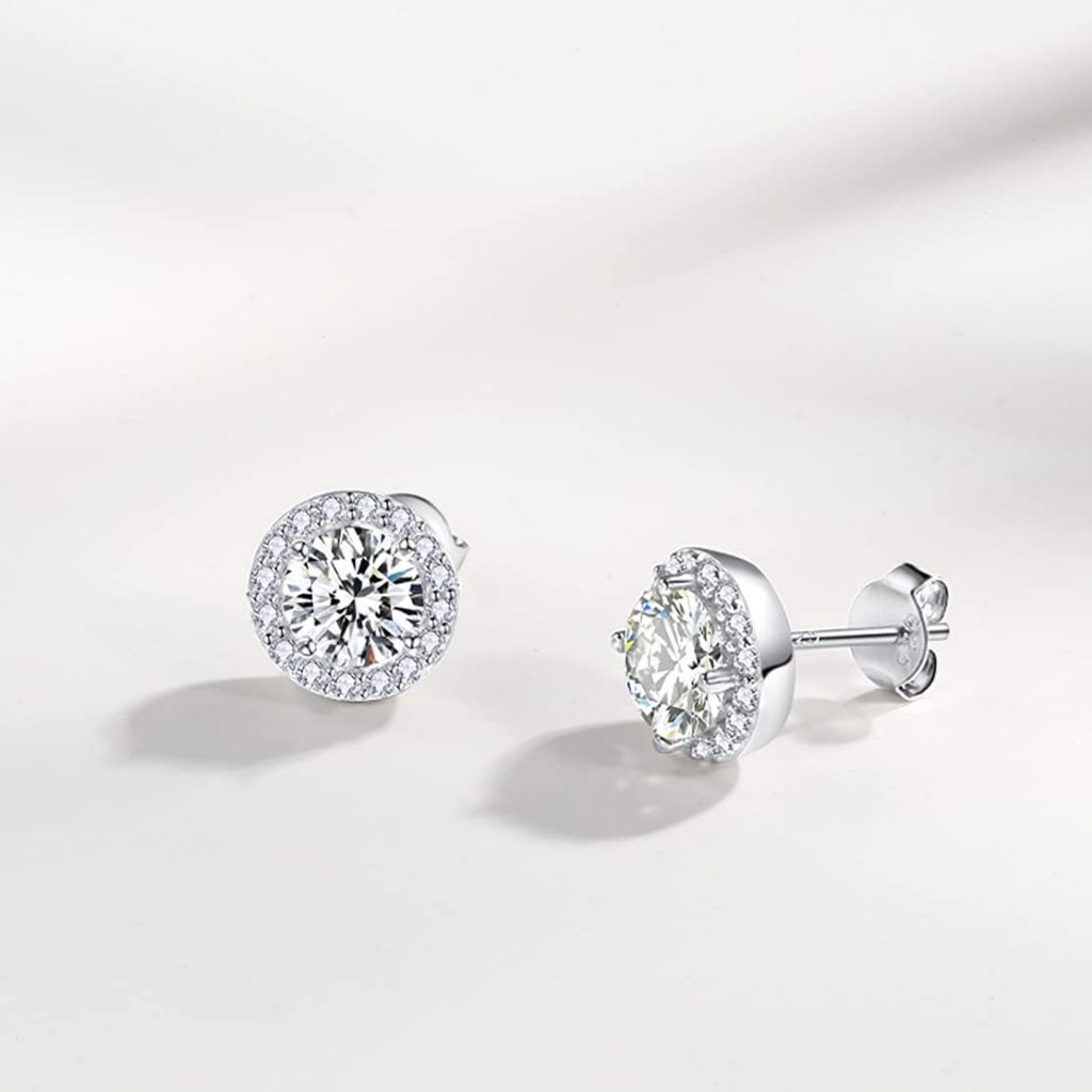 Bông tai Unisex FANCIME S925 Halo Bông tai đính đá Zircon tổng hợp