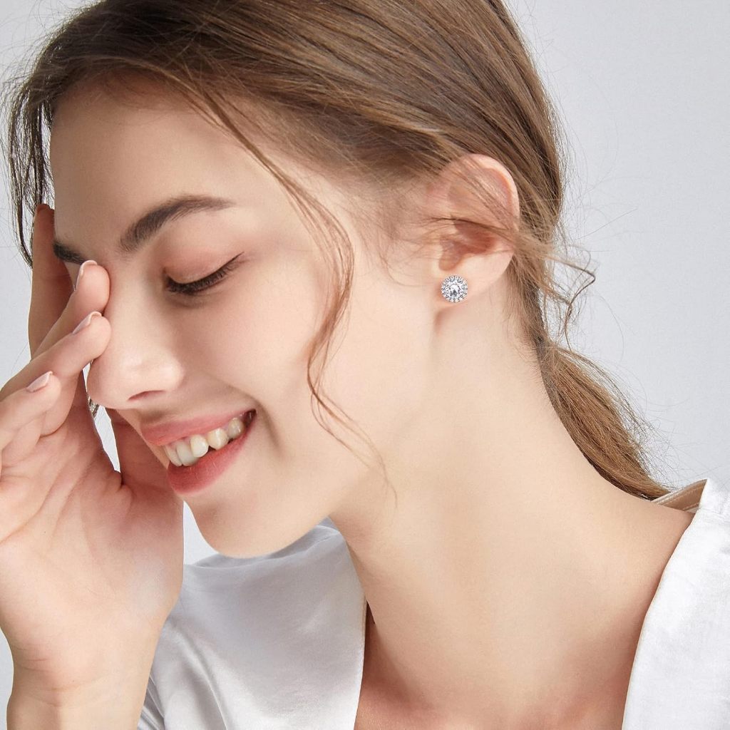 Bông tai Unisex FANCIME S925 Halo Bông tai đính đá Zircon tổng hợp