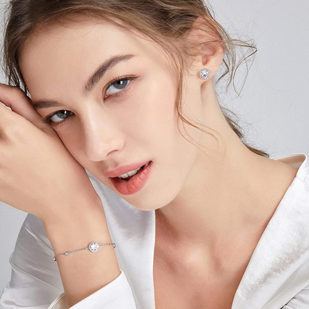 Bông tai Unisex FANCIME S925 Halo Bông tai đính đá Zircon tổng hợp