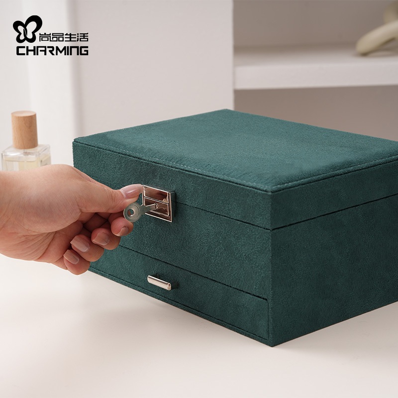 CASEGRACE Hộp Trang Sức Nhung Ba Lớp Có Khóa Và Chìa Khóa Vòng Cổ Lớn Hộp Trang Sức Người Tổ Chức Cho Vòng Cổ Bông Tai Hộp Nhẫn
