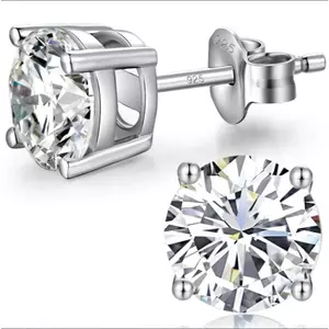 FanciMe Bạc 2 carat tổng hợp moissanite bông tai đinh tán Unisex Thời trang Pha lê Phong cách đơn giản Trang sức Hàng ngày Kỷ niệm đám cưới Sinh nhật