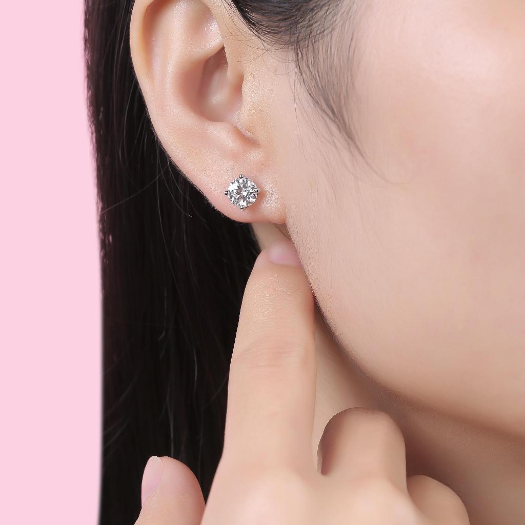 FanciMe Bạc 2 carat tổng hợp moissanite bông tai đinh tán Unisex Thời trang Pha lê Phong cách đơn giản Trang sức Hàng ngày Kỷ niệm đám cưới Sinh nhật