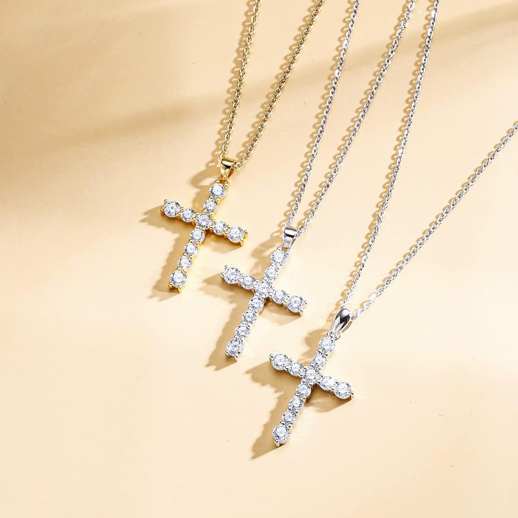 FanciMe Vòng Cổ Chữ Thập Cho Nữ Bạc Cubic Zirconia Mô Phỏng Kim Cương Mặt Dây Chuyền Trang Sức Quà Tặng, 18 "Dây Xích