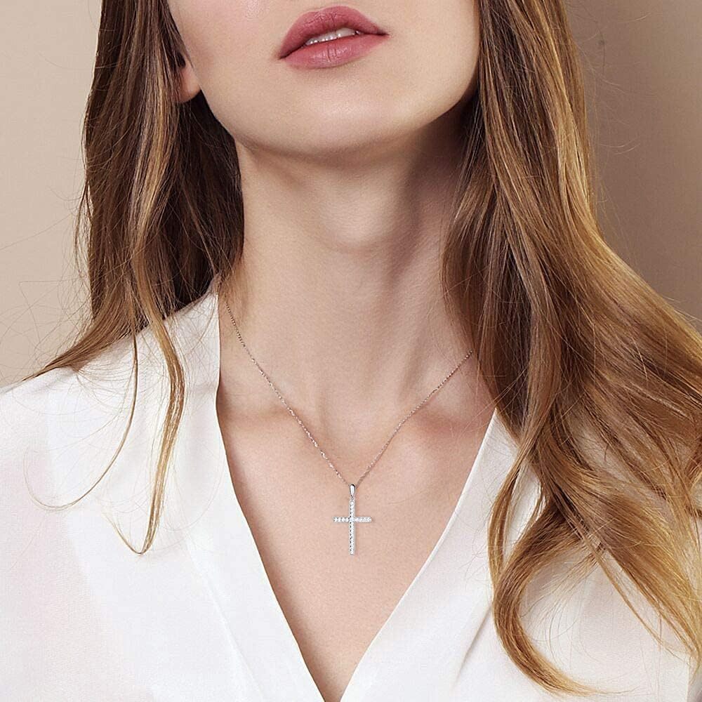 FanciMe Vòng Cổ Chữ Thập Cho Nữ Bạc Cubic Zirconia Mô Phỏng Kim Cương Mặt Dây Chuyền Trang Sức Quà Tặng, 18 "Dây Xích