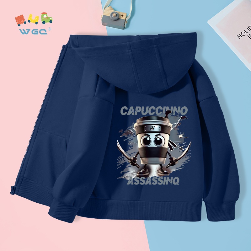 Áo hoodie cho cả bé trai, áo khoác phong cách mùa xuân và mùa thu, mềm mại và thoải mái với in CabucinoAssasino , thích hợp cho mặc trường học
